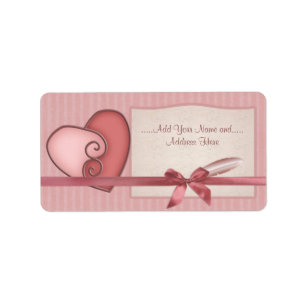Hübsches rosa Loveheart und Bogen Striped Adressaufkleber