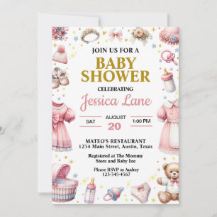 Hübsches rosa Mädchen-Baby-Party Einladung
