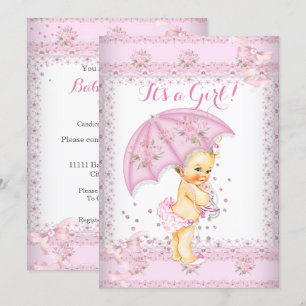 Hübsches rosa Mädchen Baby Shower Floralschirm Blo Einladung