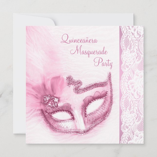 Hübsches Rosa-Maskenbild-Party Einladung (Vorderseite)