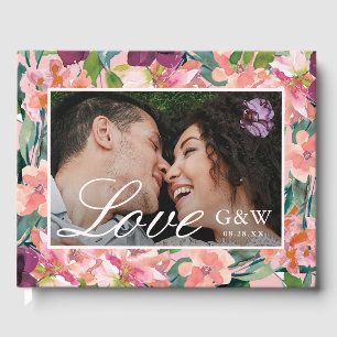 Hübsches Rosa mit BlumenFoto-Hochzeit Gästebuch