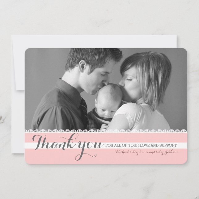 Hübsches rosa neues Baby danken Ihnen Foto-Karte Dankeskarte (Vorderseite)
