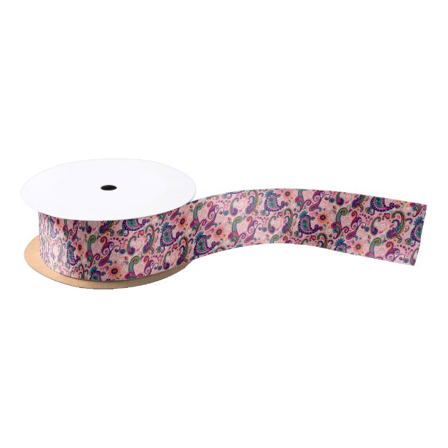 Hübsches rosa Paisley-Muster Satinband (Spule)