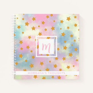 Hübsches rosa Pastell mit goldenen Sternen Monogra Notizbuch