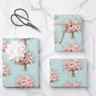 Hübsches rosa Pfingstrosen-Blumenstrauß-Muster Geschenkpapier Set