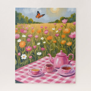 Hübsches rosa Picknick Schmetterling im Blumenfe