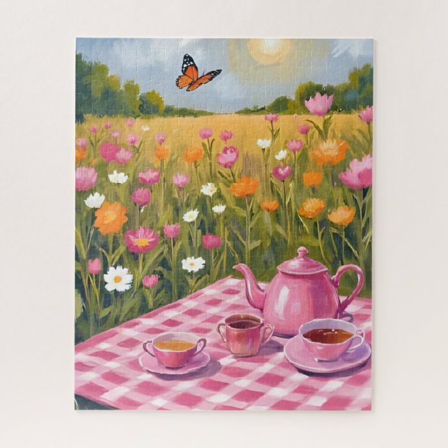 Hübsches rosa Picknick | Schmetterling im Blumenfe (Vertikal)