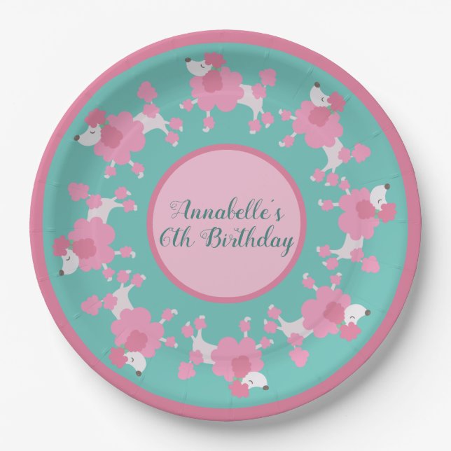 Hübsches rosa Poodle-Party - Papierplatte personal Pappteller (Vorderseite)