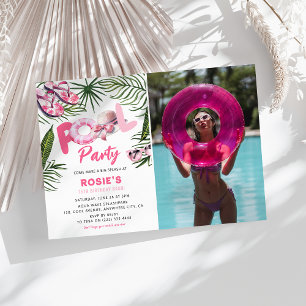 Hübsches rosa Poolparty Mädchen Foto Geburtstag Einladung