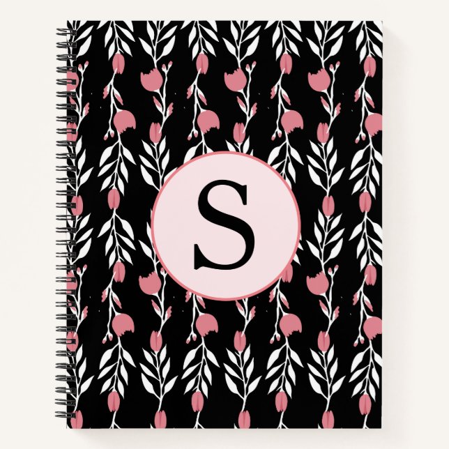 Hübsches rosa Roses Monogram Theme Notizbuch (Vorderseite)