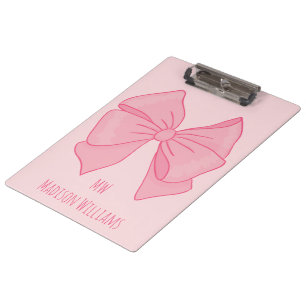 Hübsches rosa Schleifen Mädchen-Monogramm und Name Klemmbrett