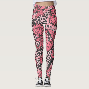 Hübsches rosa schwarzes Blumenleopard-Druck-Muste Leggings