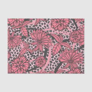 Hübsches rosa schwarzes Blumenleopard-Druck-Muster Seidenpapier