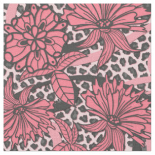 Hübsches rosa schwarzes Blumenleopard-Druck-Muster Stoff