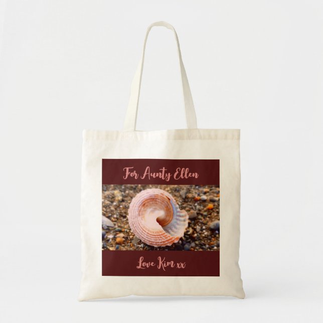 Hübsches rosa Seashell Beach Foto mit benutzerdefi Tragetasche (Vorne)