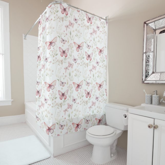 Hübsches rosa Shabby Chic Schmetterlingsmuster Duschvorhang (Beispiel)