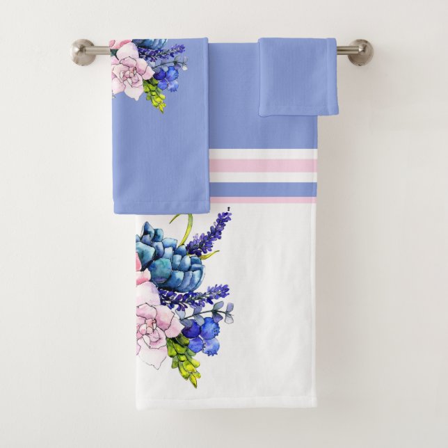 Hübsches Rosa und blaue Rose Blumendruck Badhandtuch Set (Insitu)