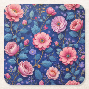 Hübsches rosa und blaues Blumenmuster Rechteckiger Pappuntersetzer