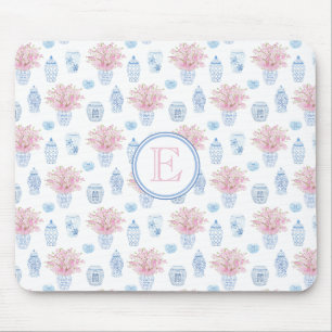 Hübsches Rosa und blaues Wasser Chinoiserie Mousepad