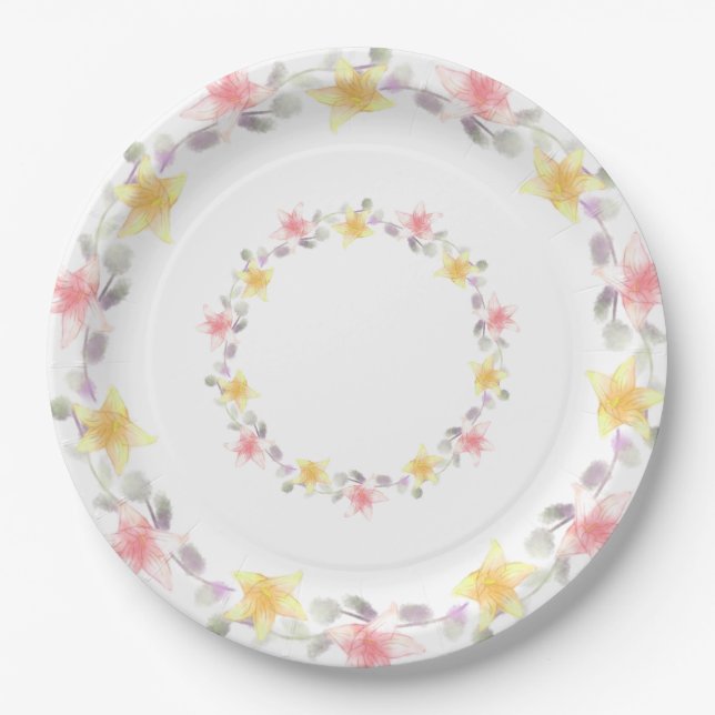 Hübsches Rosa und Gelbe Lilienflora Party Pappteller (Vorderseite)