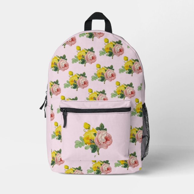 Hübsches Rosa und Gelbe Rosen Bedruckter Rucksack (Vorderseite)