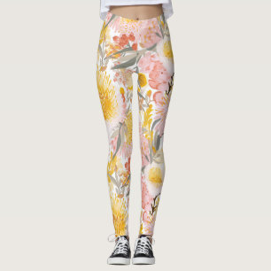 Hübsches rosa und gelbes Blumenmuster Leggings