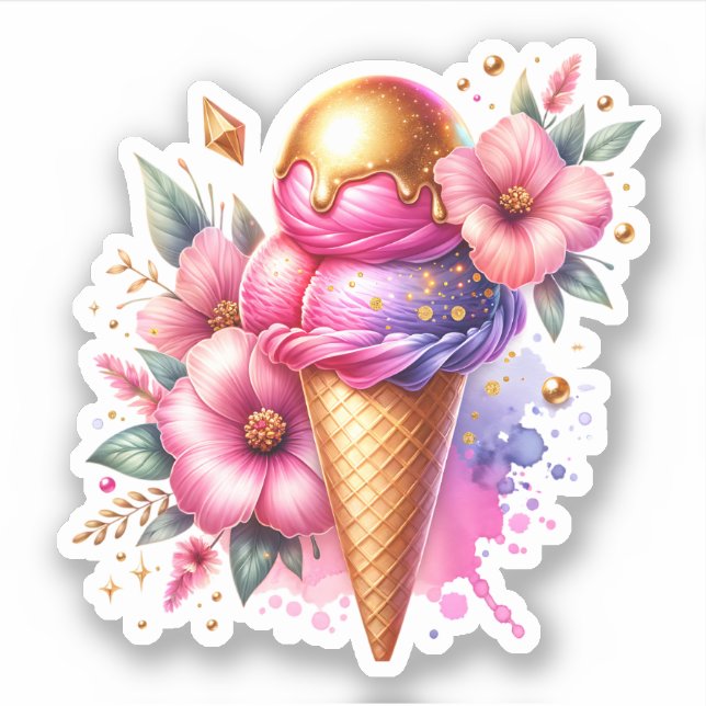 Hübsches Rosa und Gold Eiscreme Aufkleber (Vorderseite)