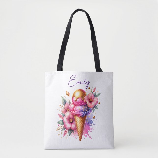 Hübsches Rosa und Gold Ice Creme Cone Blüten Tasche (Vorderseite)