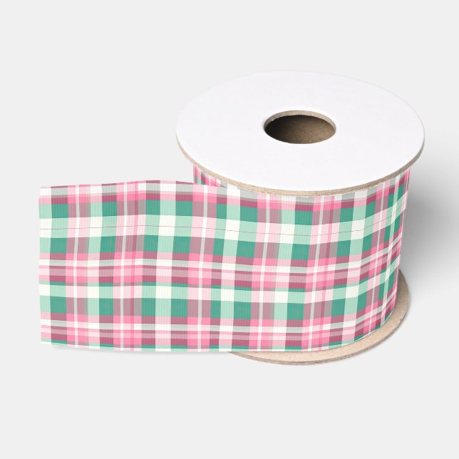 Hübsches rosa und grünes Kariertes Prüfmuster Ripsband (Spule)