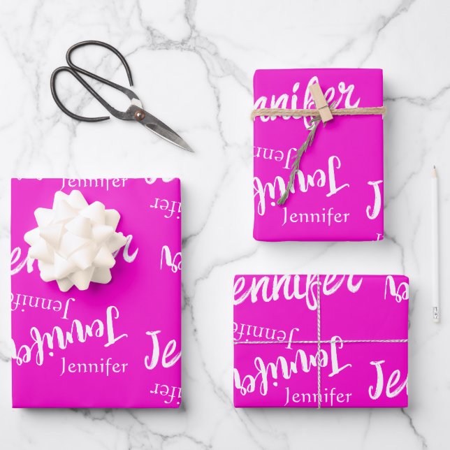 Hübsches rosa und modernes Namensmuster Geschenkpapier Set (Vorderseite)