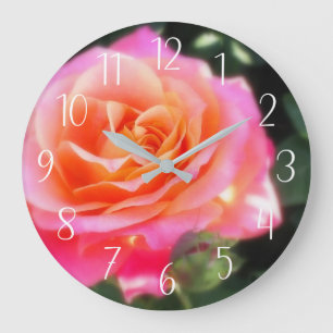 Hübsches Rosa- und Orange-Rose-Macro-Foto Große Wanduhr