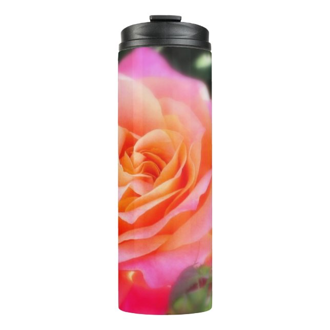 Hübsches Rosa- und Orange-Rose-Macro-Foto Thermosbecher (Vorderseite)