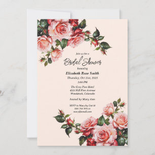 Hübsches Rosa und rote Rosen Brautparty Einladung