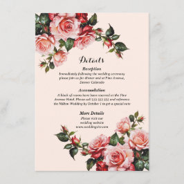 Hübsches Rosa und rote Rosen Hochzeit Begleitkarte