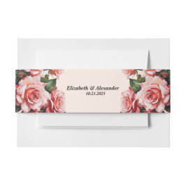 Hübsches Rosa und rote Rosen Hochzeit Einladungsbanderole