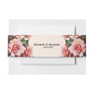 Hübsches Rosa und rote Rosen Hochzeit Einladungsbanderole