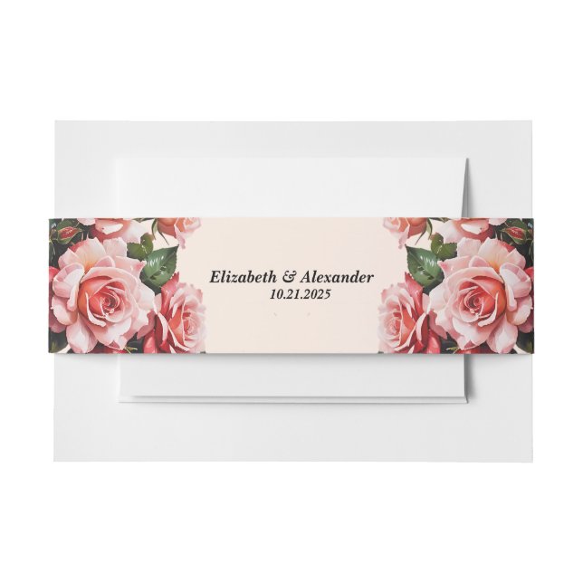 Hübsches Rosa und rote Rosen Hochzeit Einladungsbanderole (Vorderseite Beispiel)