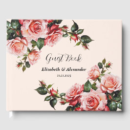 Hübsches Rosa und rote Rosen Hochzeit Gästebuch