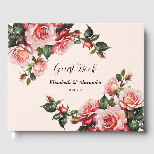 Hübsches Rosa und rote Rosen Hochzeit Gästebuch