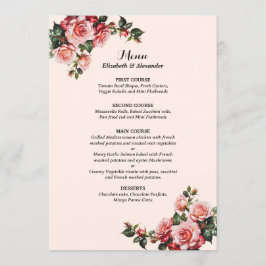 Hübsches Rosa und rote Rosen Hochzeit Menükarte