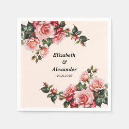 Hübsches Rosa und rote Rosen Hochzeit Serviette
