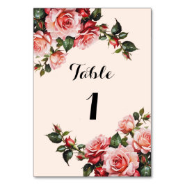 Hübsches Rosa und rote Rosen Hochzeit Tischnummer
