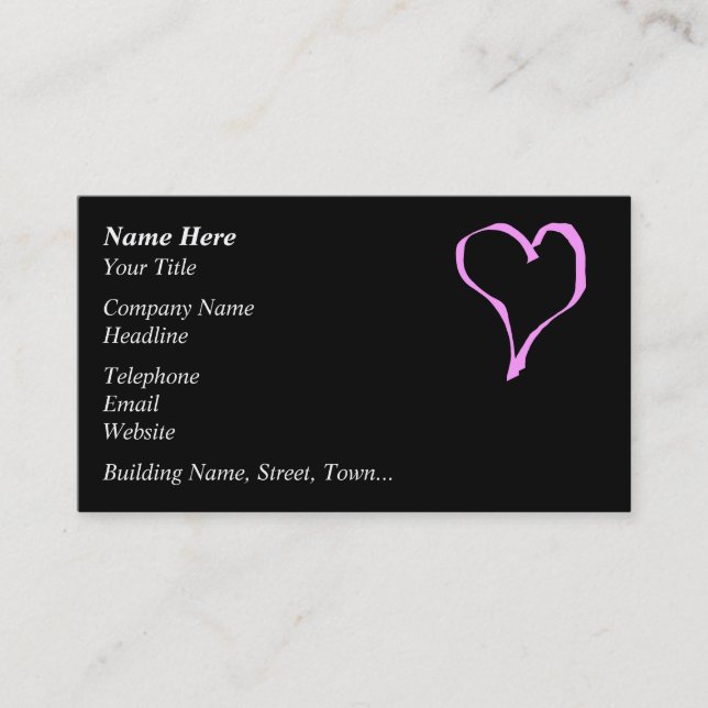 Hübsches rosa und schwarzes Liebe-Herz Visitenkarte (Vorderseite)