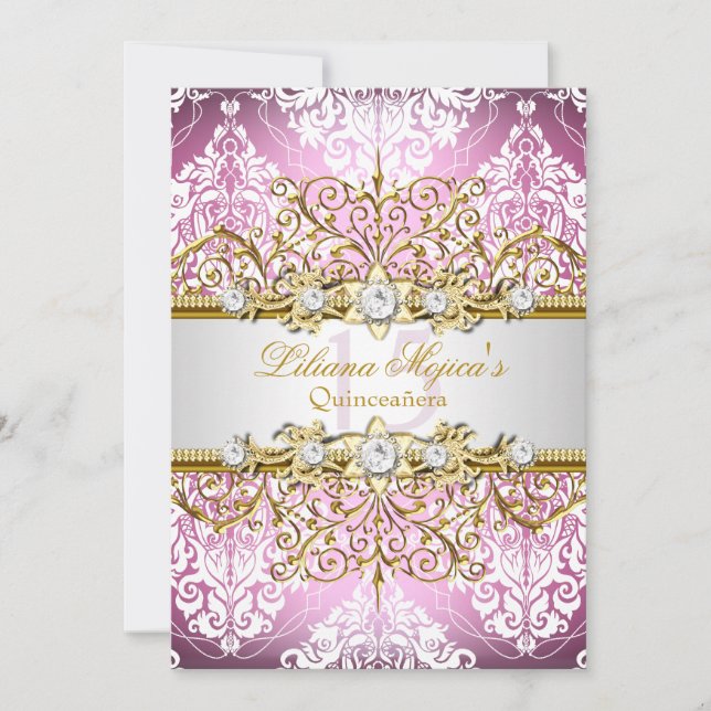 Hübsches Rosa Vintager Glamour Quinceanera Einladung (Vorderseite)
