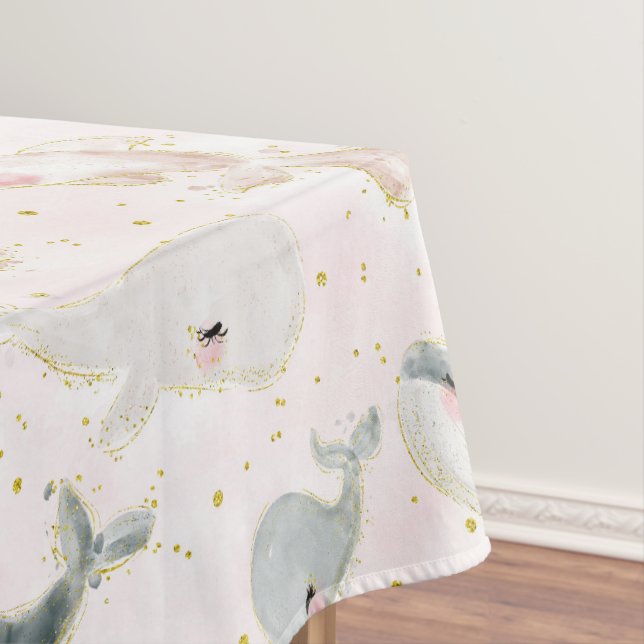 Hübsches Rosa Whale Dolphin Gold Glitzer Baby Girl Tischdecke (Beispiel)