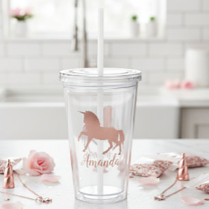 Hübsches Roségold-Einhorn Personalisiert Weiblich Acryltrinkbecher