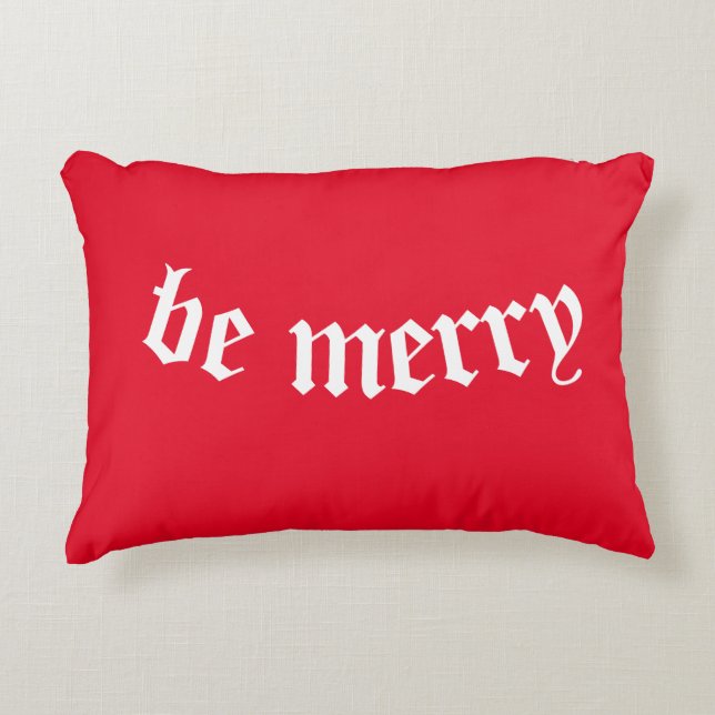 Hübsches Rot "be merry" Weihnachtsakzent Kissen (Vorderseite)