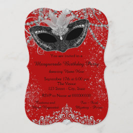 Hübsches Rot-Schwarz-Masquerade-Party Einladung