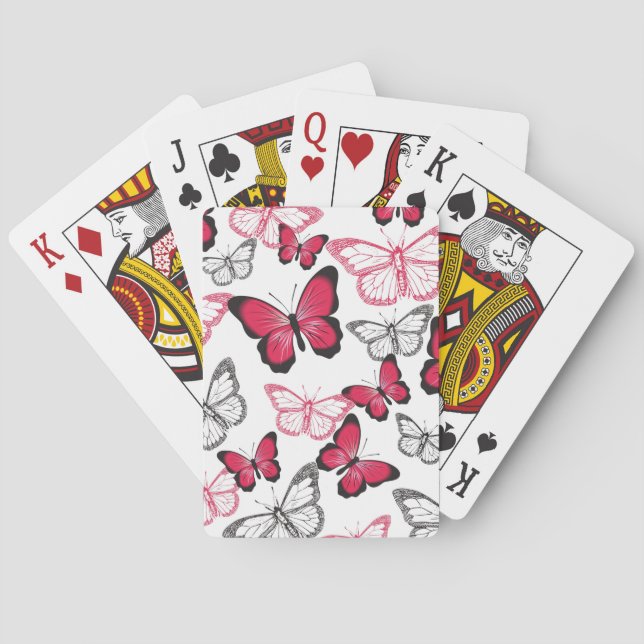Hübsches Rot-Schwarz-Schmetterling-Kunstmuster Spielkarten (Rückseite)