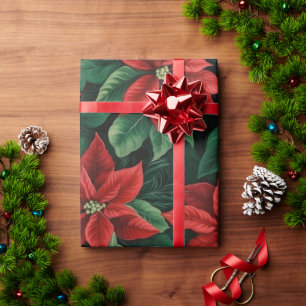 Hübsches Rot und Grün Poinsettias Digitale Kunst Geschenkpapier